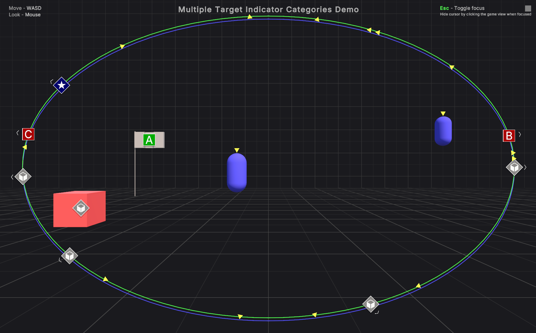 An image of the multiple target indicator categories demo scene