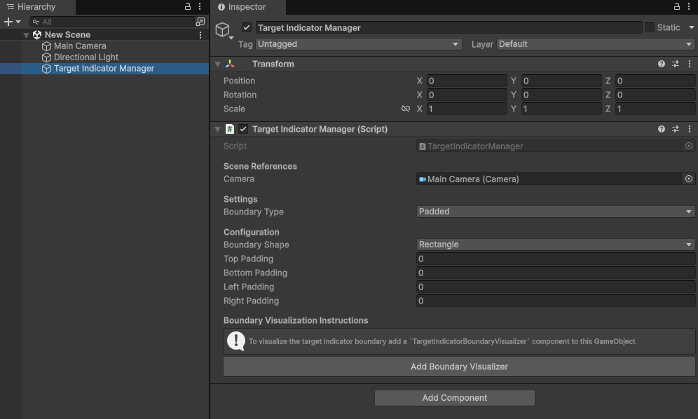 The TargetIndicatorManager component attached to a GameObject.